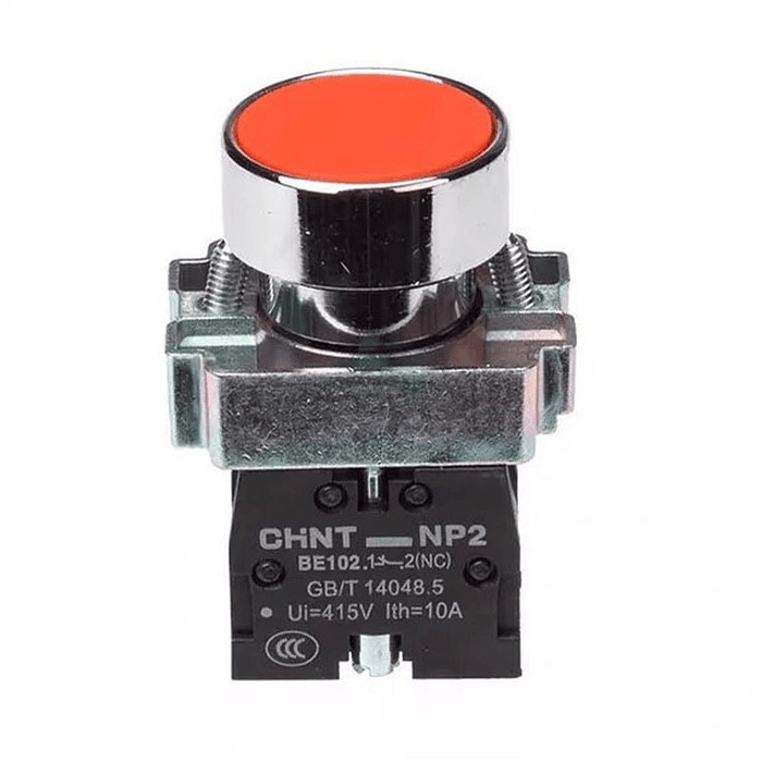 Pulsador rojo, metalico, led 220Vac, 1NC, IP40, NP2 - Chint - 2506102CH