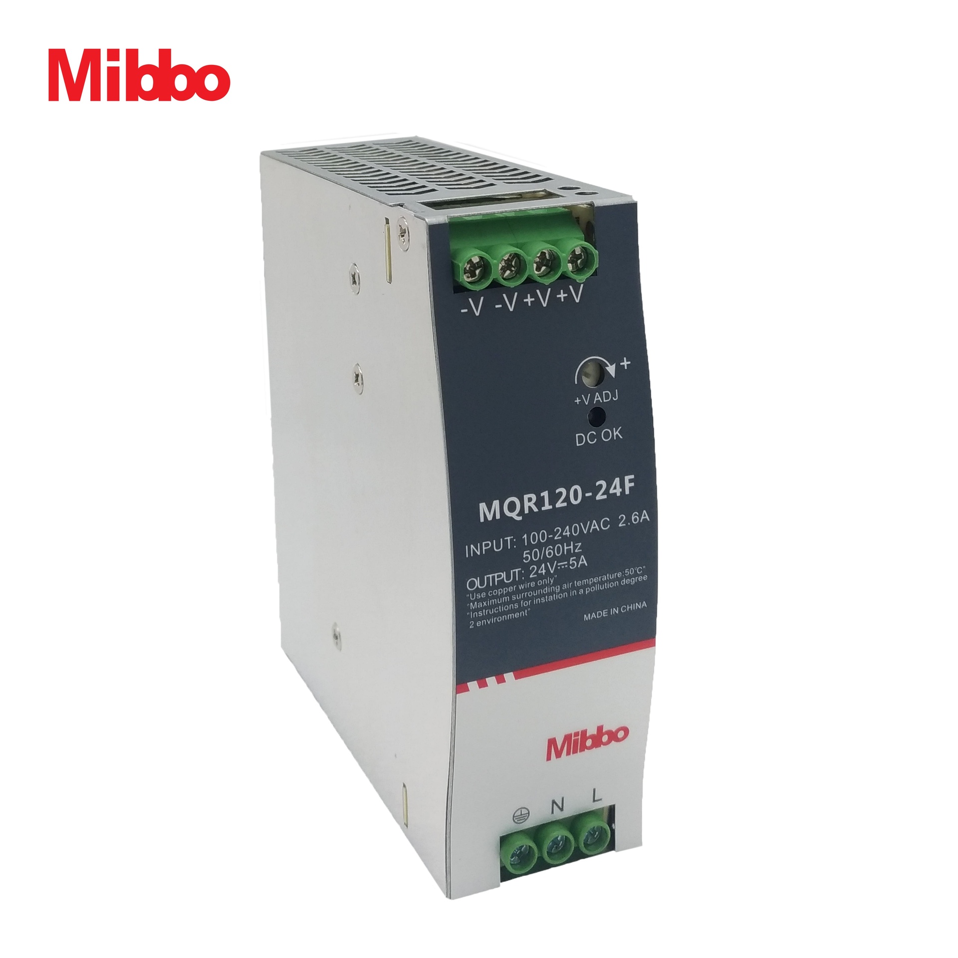 Fuente de Poder Mibbo MQR120-24F Riel DIN 24VDC 5A 120W