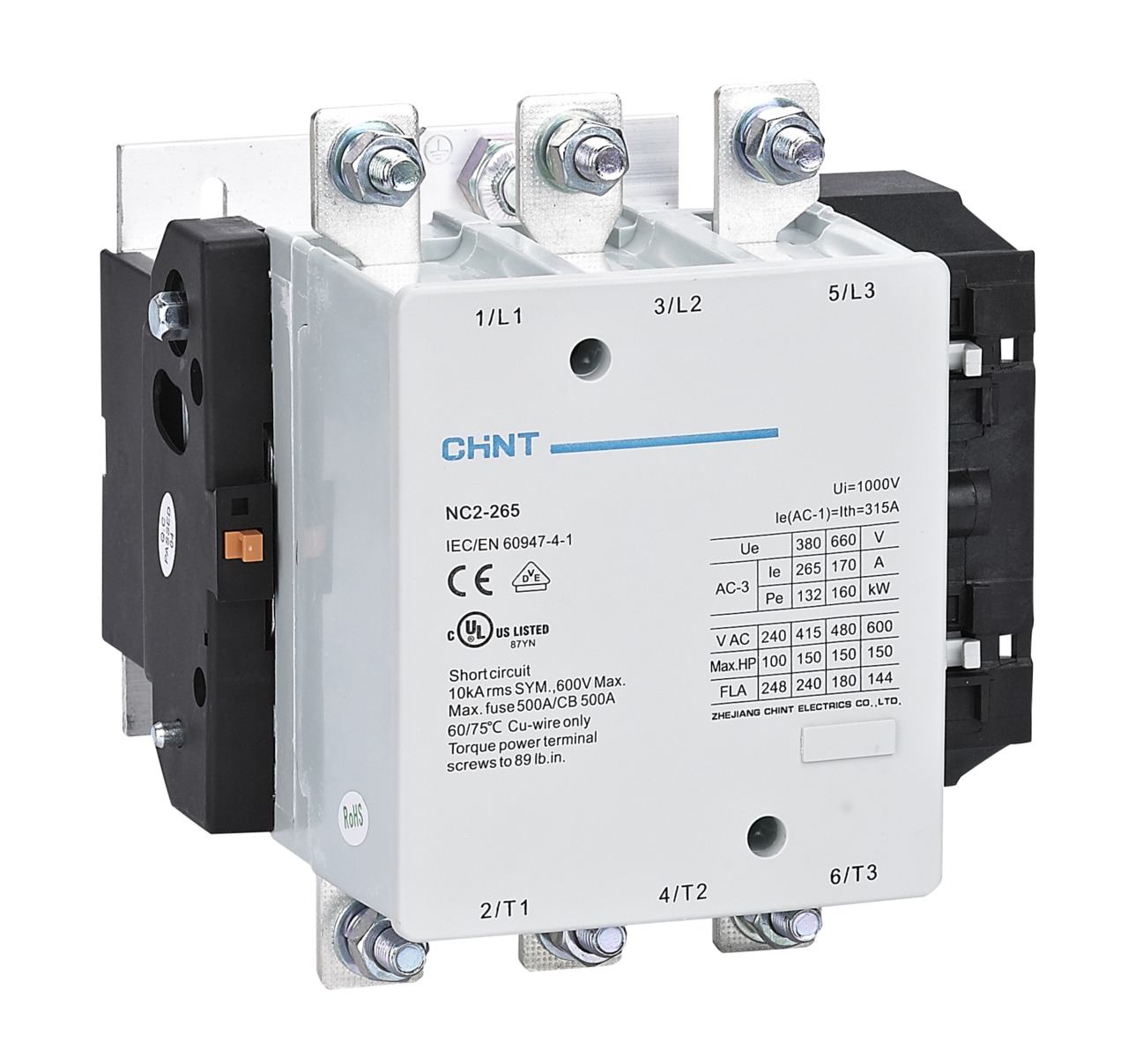 Contactor NC2, 265A 4P, 132KW, control 220 Vac - Chint - 03012659011CH